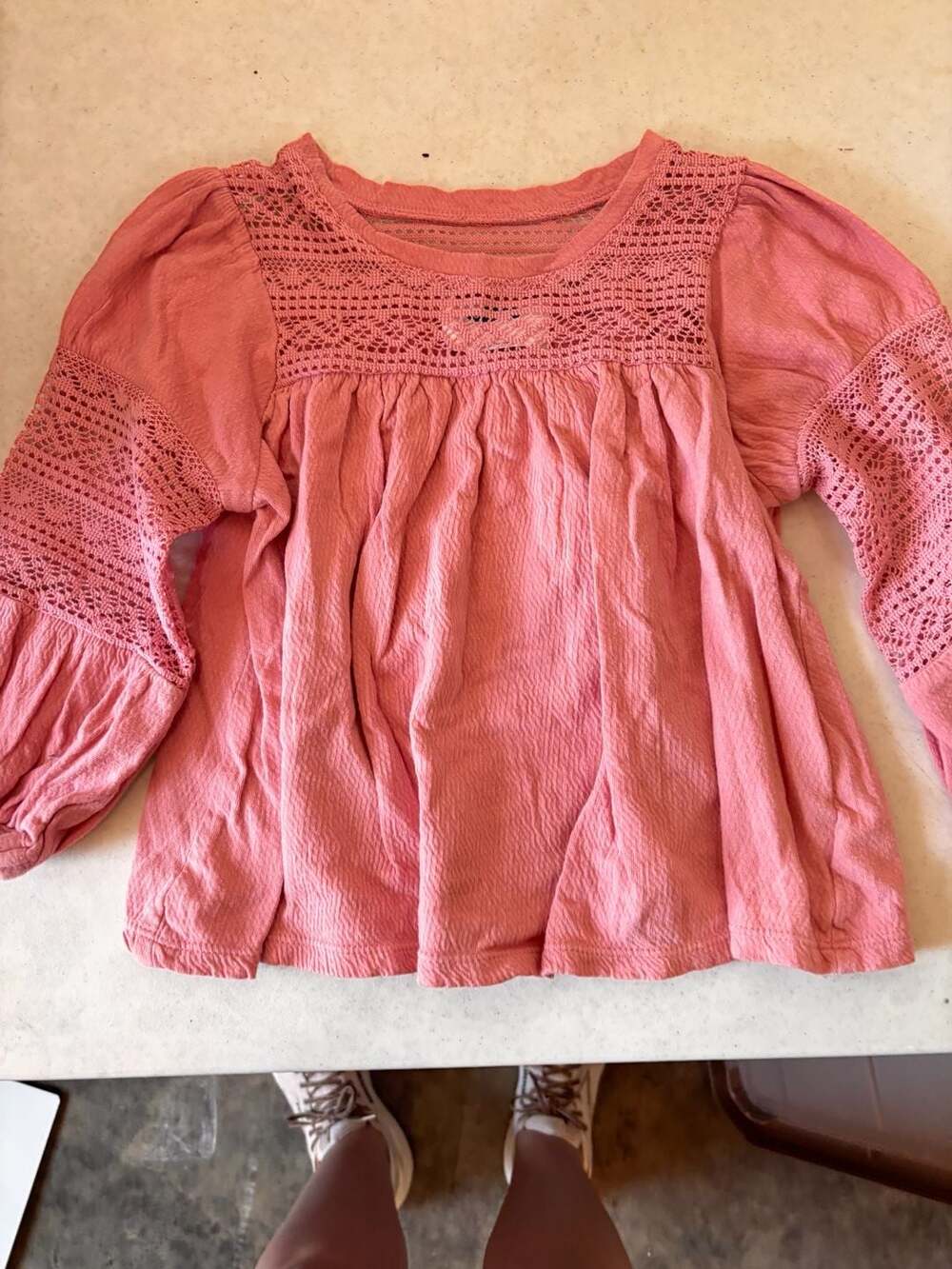 Old Navy Pink Crochet Trim Long Sleeve Blouse Size XS (5)